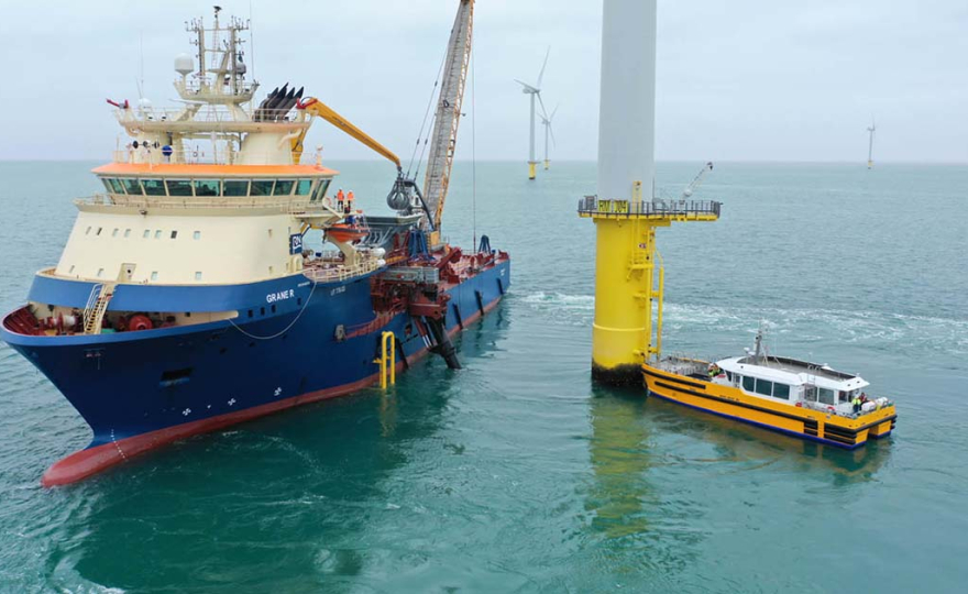 First full-scale deployment of eco-engineered scour protection at an offshore wind farm, combining infrastructure resilience with marine biodiversity gains. (Image credit: RWE)