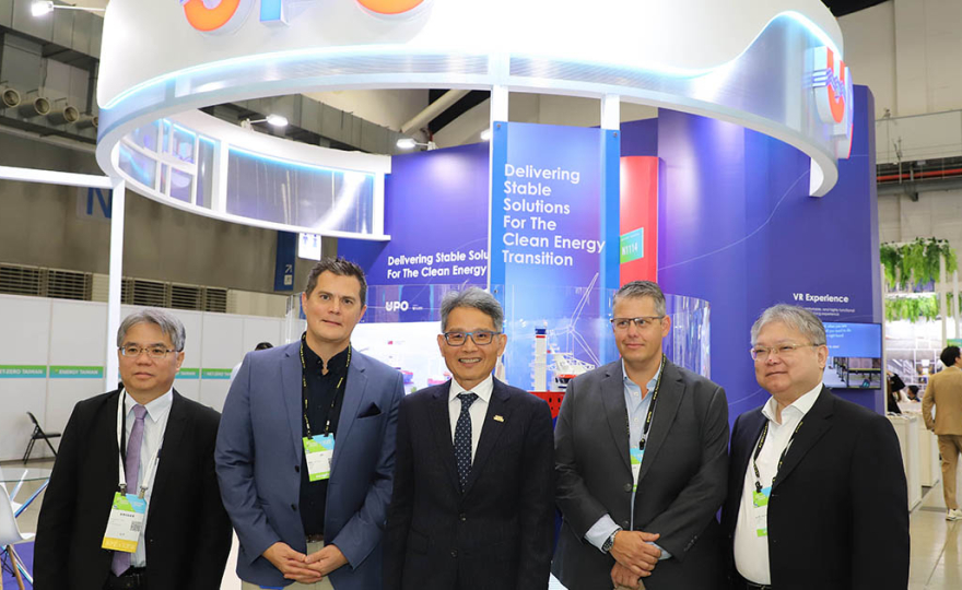 From left to right: Chen Chung-Hsien, Deputy Director of Energy Administration, Ministry of Economic Affairs; Jeff Hsu, Chairman of UPO; Lai Chien-Hsin, Executive Deputy Minister of Ministry of Economic Affairs; UPO Luke Hendriksen; James Wu, Chairman of UMO. (Image credit: U-Ming Marine Offshore)