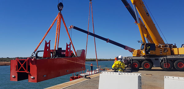 2 The CSD500 Pilbara Sawfish has been assembled on location here adding the spud carriage pontoon lowres