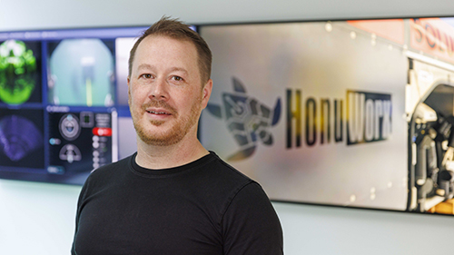 ABERDEEN, SCOTLAND -  OCTOBER 23 2024:HonuWorks world-first underwater robotics breakthrough. Pictured: Lee Wilson (CEO) Photo by Ross Johnston/Newsline Media