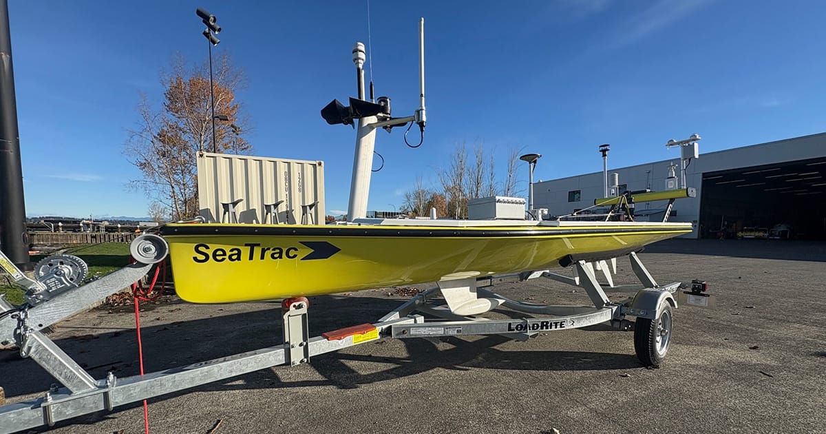 The solar-powered and self-propelled SeaTrac can stay at sea for months, collecting data with a wide variety of off-the-shelf and NOAA-designed instruments. (Image credit: PMEL)