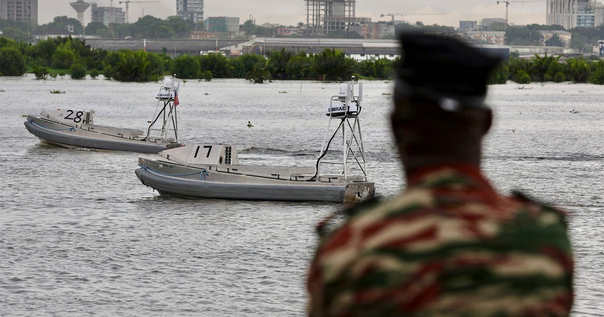 Global Autonomous Reconnaissance Crafts (GARC) deploy in formation during a live robotic and autonomous systems (RAS) demonstration with Commander, Task Force (CTF) 66 during Exercise Obangame Express 2026 in Douala, Cameroon, April 25, 2026. Obangame Express is one of three regional maritime exercises led by U.S. Sixth Fleet as part of a comprehensive strategy to provide collaborative opportunities to African forces and international partners to address maritime security concerns.