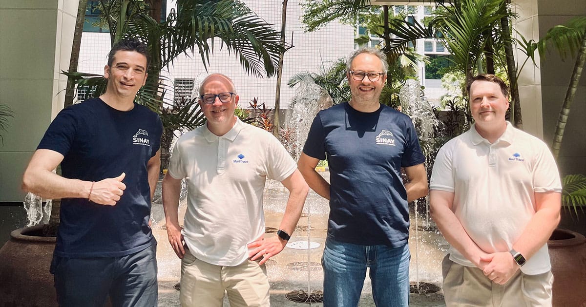 Yanis Souami, CEO and founder of SINAY; Thomas Owen, CEO and founder of MariTrace; David Lelouvier, COO and Managing Director at SINAY; and Simon Rathbone, Director of Software Development at MariTrace.