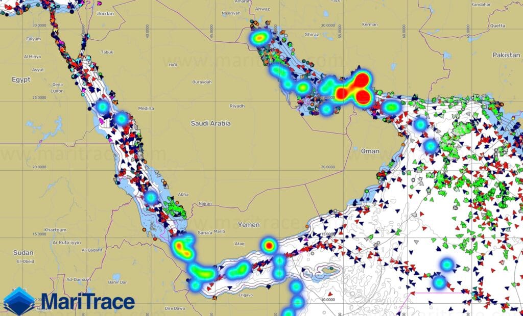 Screenshot Showing Maritrace Vessel Tracking Platform With Security Event Hotspots. 