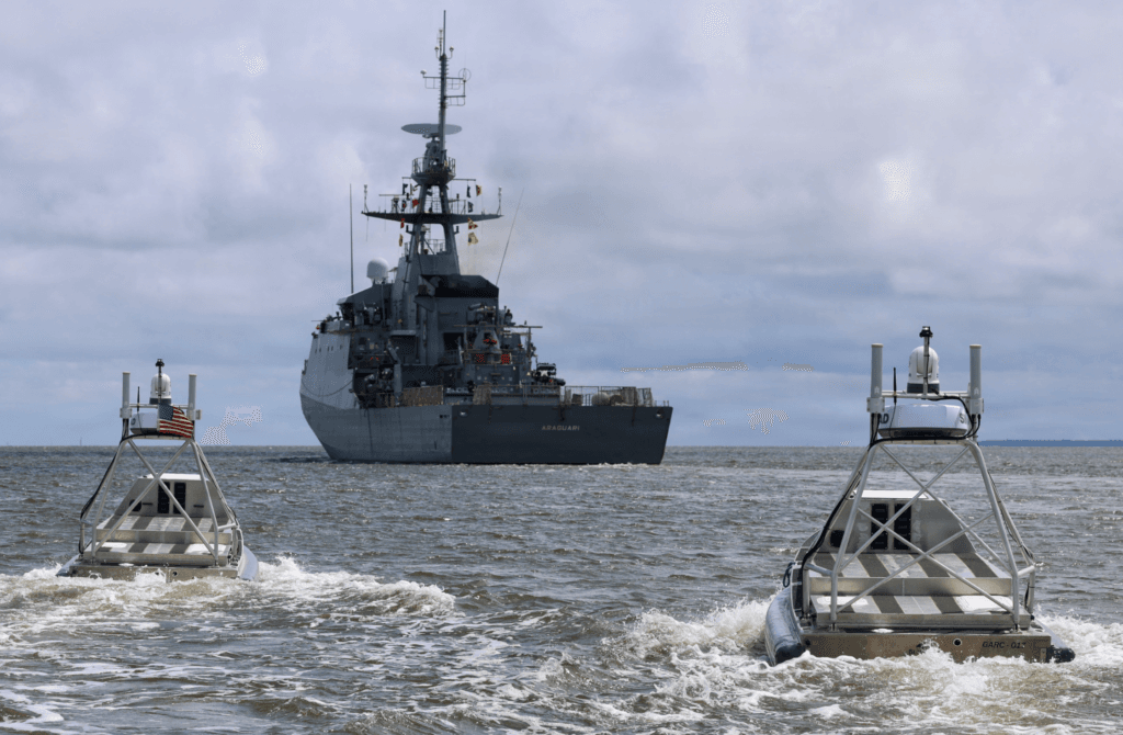 Global Autonomous Reconnaissance Crafts (Garc) Deploy In Formation With The Brazilian Amazonas-Class Offshore Patrol Vessel Araguari (P122) During A Live Robotic And Autonomous Systems (Ras) Demonstration 