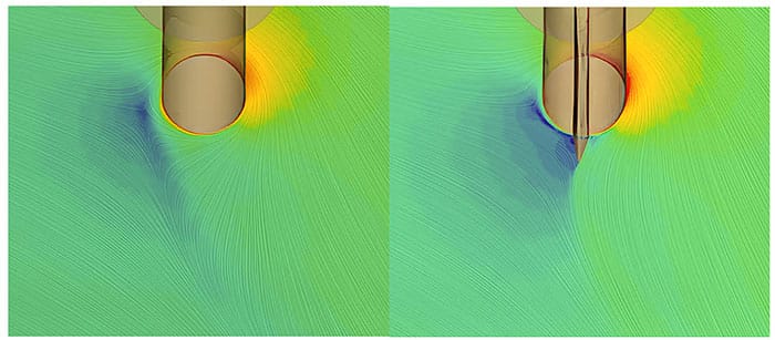 The Flow Regime, Represented By The Same Scale Of The Wind Speed, Behind The Standard (Left) And Tail-Appended (Right) Flettner Rotor. 