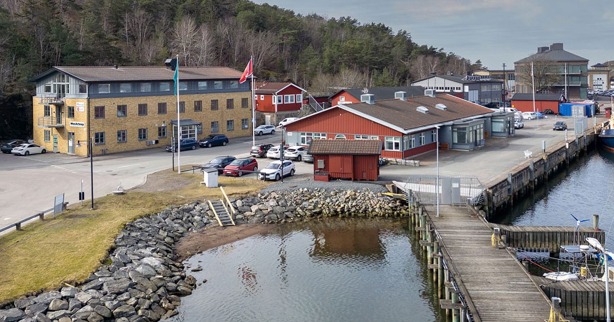 MacArtney Sweden’s new office at Nya Varvet (yellow building), set within a busy marine hub, supports more direct involvement in system decisions.