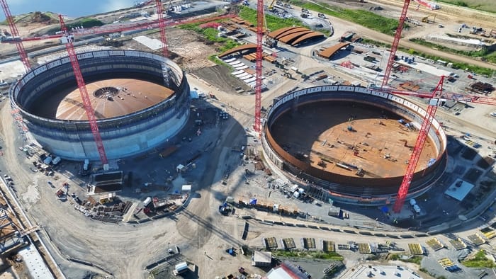 Tanks 1 And 2 Under Construction At Louisiana Lng (July 2026). (Image Credit: Woodside)