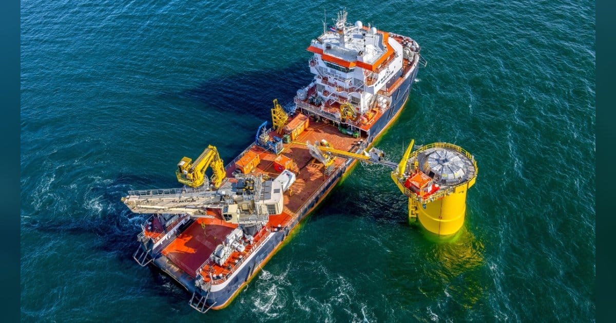 OEG’s subsea team completing an ICCP anode installation workscope during the construction of an offshore wind farm, utilising the chartered DP2 support vessel Zwerver V. (Credit: OEG)