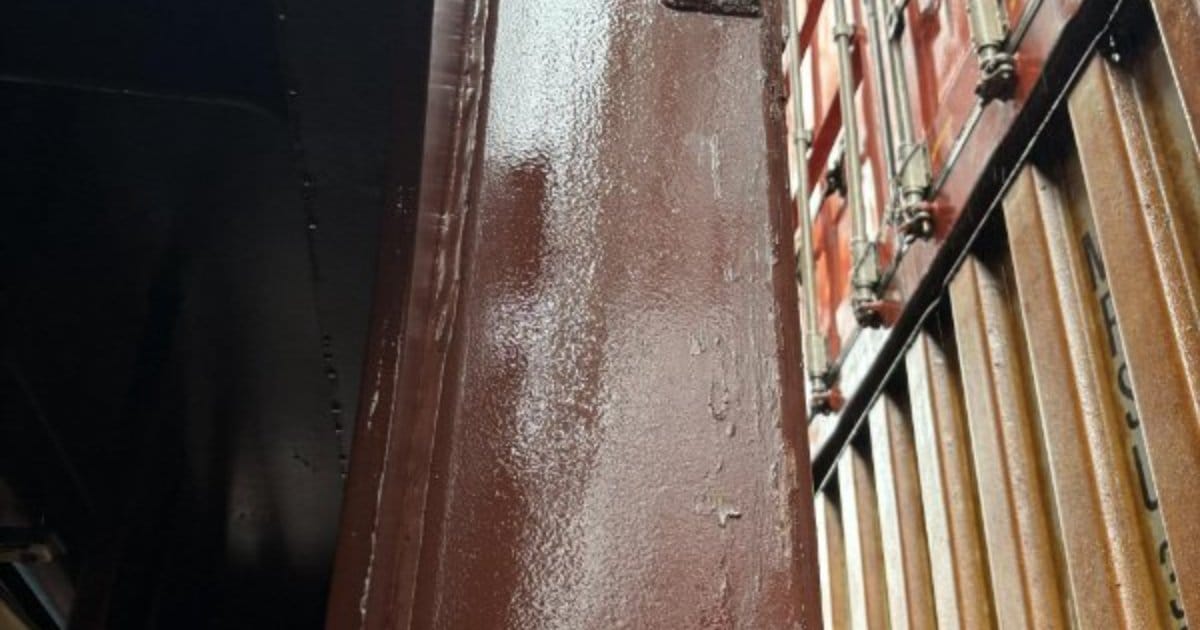 The condition of the lashing bridge coatings after three years with Steplant coating. (Credit: Steelpaint)