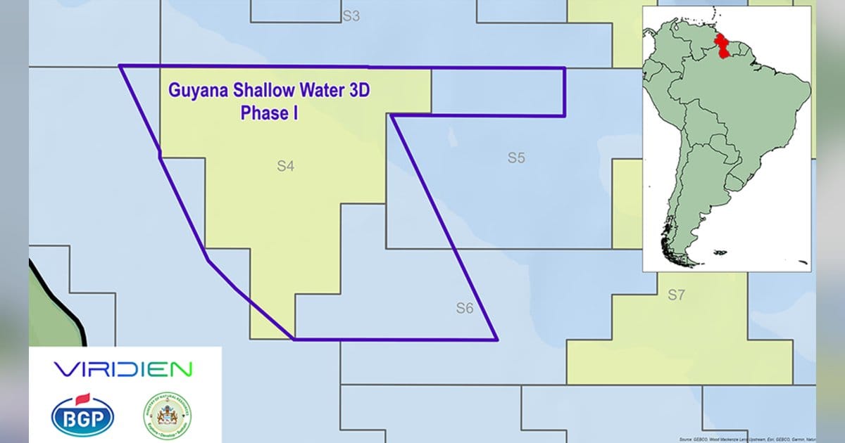 Map showing the location of Guyana Shallow Water 3D Phase I. (Credit: Viridien Earth Data).