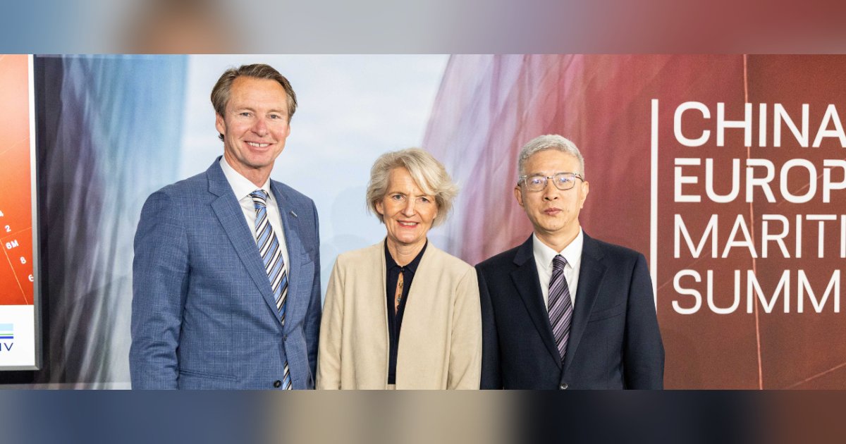 Left to right: Knut Ørbeck-Nilssen, Group President and CEO at DNV, Dr. Gaby Bornheim, President of the German Shipowners' Association (VDR), Xu Peng, Chairman of China State Shipbuilding Corporation (CSSC). (Image credit: DNV)