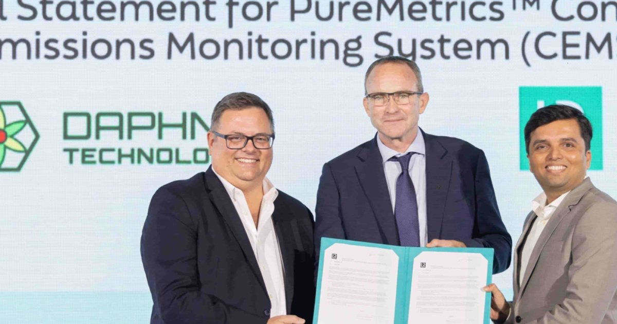Left to right: Ivan Raleff, Managing Director Switzerland, Daphne Technology; Andy McKeran, Chief Growth Officer, LR; and Kuldipak Pednekar, Head of Marine & Offshore Operations, Daphne Technology. (Image credit: LR)