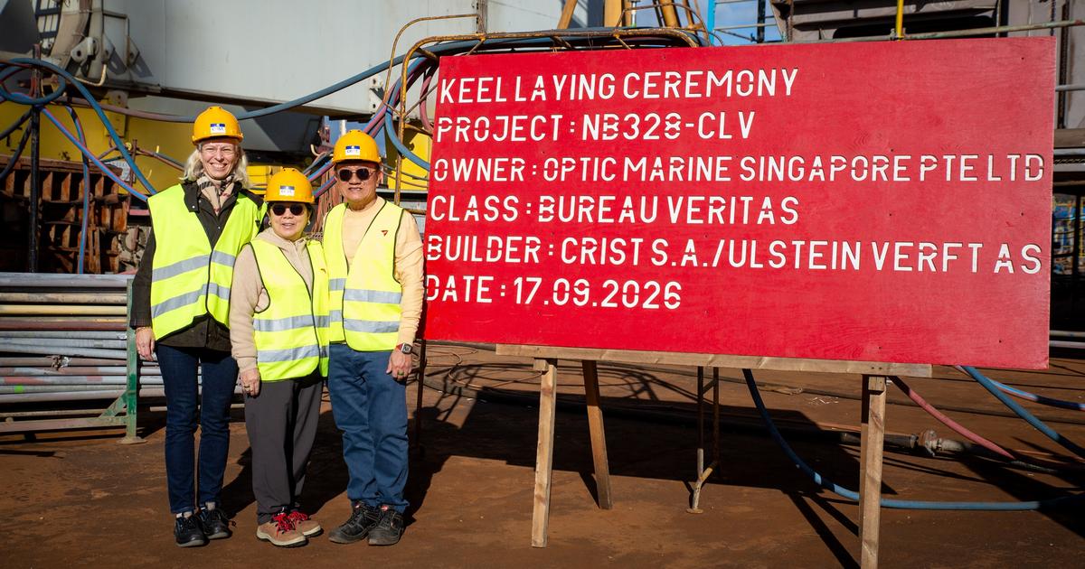 Left to right: Ulstein CEO Gunvor Ulstein, OMS Group Chairman Datuk Lim Soon Foo and OMS Group Executive Director Datin Janet Ng witnessing the keel laying ceremony of CS Resilience at CRIST Shipyard in Gdynia, Poland. (Image credit: OMS Group Sdn Bhd)