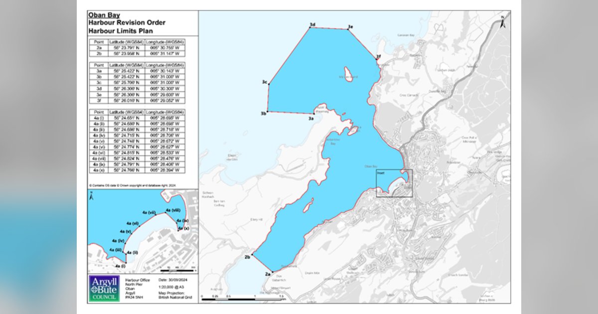 In support of the HRO application, ABPmer mapped the proposed extension of the Statutory Harbour Authority area limits for Oban Bay and approaches. (Credit: ABPmer)
