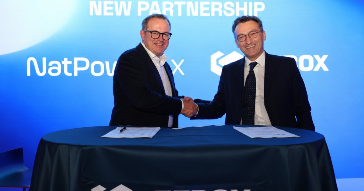 Left to right: Fabrizio Zago Global CEO, NatPower & Mathieu Friedberg, EVP Group Transformation CMA CGM. (Image credit: NatPower/ZEBOX)